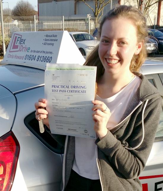 Driving Lessons in Kettering | sophie passd 1st time with only 3 DFs having taken lessons with Flexdrive Driving School